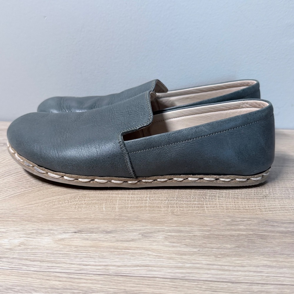 Atlantis Handmade Leather Slip On Shoes Blue Gray Mens 7.5 Whipstitch Barefoot
